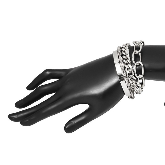 2/$20! Set of 4 Silver Chain/Cuff Bracelets - Picture 5 of 6